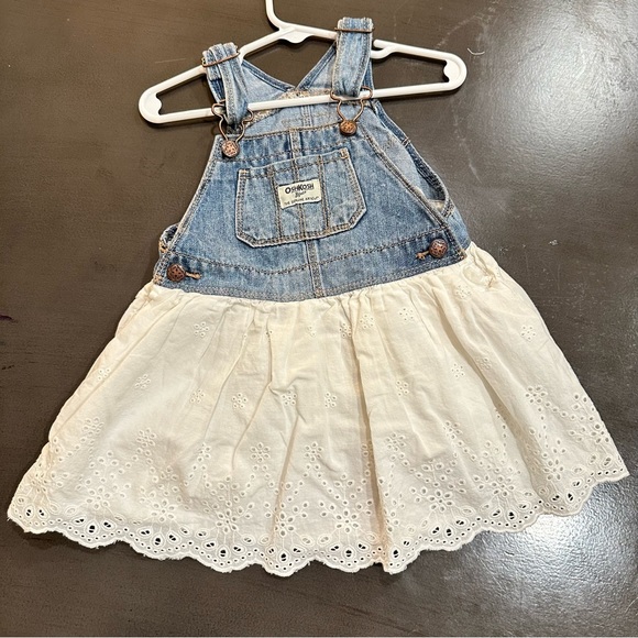 OshKosh B'gosh Kids Jean Dress Overalls, Cut White Eyelet Skirt, 12-18 months - Picture 4 of 8